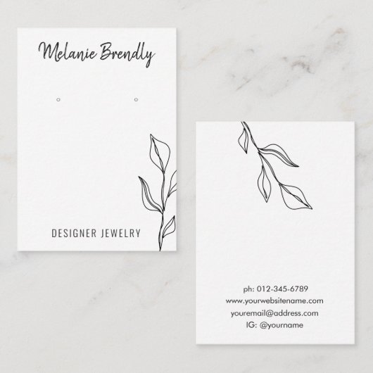 Modern Leaves Zwart Wit Sieraden Oorbel Display Visitekaartje (Voorkant / Achterkant)
