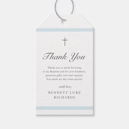 Modern legance boys Baptisme Bedankt voor je plezi Cadeaulabel (Voorkant)