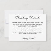 Modern legant Black & White Wedding Details B Kaart (Voorkant)