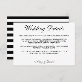 Modern legant Black & White Wedding Details S Kaart