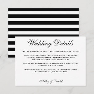 Modern legant Black & White Wedding Details S Kaart