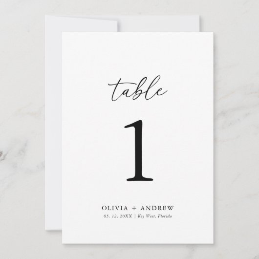 Modern legant bruiloft tabelnummer aankondiging (Voorkant)