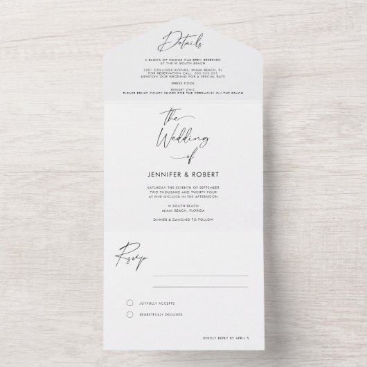 Modern legant Calligraphy Script Wedding All In One Uitnodiging (Binnen)
