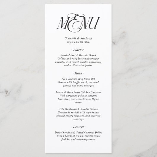Modern legant Calligraphy Script Wedding Menu (Voorkant)