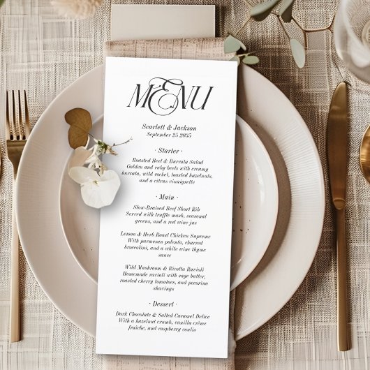 Modern legant Calligraphy Script Wedding Menu