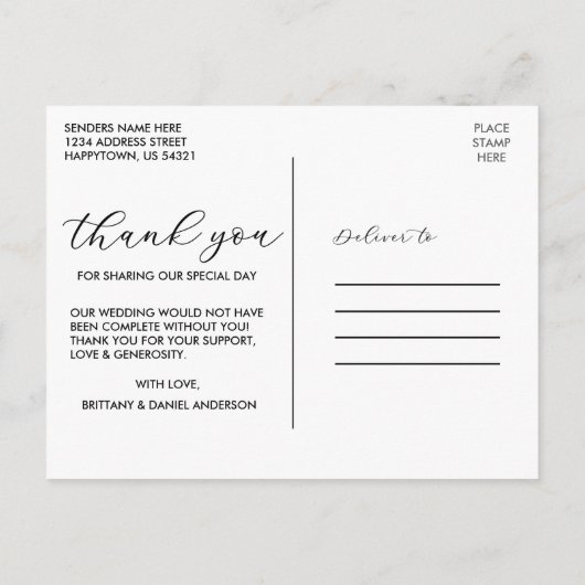 Modern legant calligraphy Wedding Bedankt Foto Briefkaart (Achterkant)