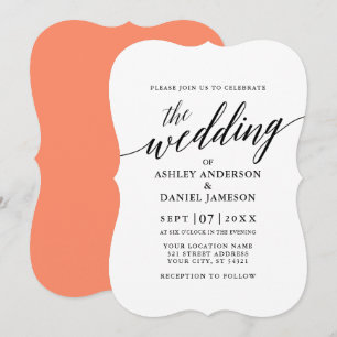 Modern legant calligraphy Wedding Coral Kaart