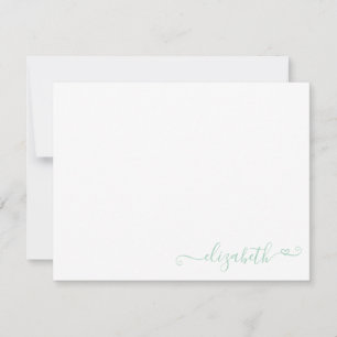 Modern legant feminine Mint Green Heart Script Notitiekaartje