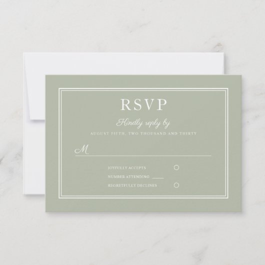 Modern legant Formal Sage Green Wedding RSVP-kaart RSVP Kaartje (Voorkant)