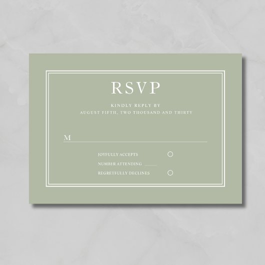 Modern legant Formal Sage Green Wedding RSVP-kaart RSVP Kaartje