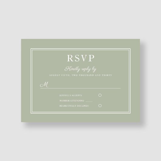 Modern legant Formal Sage Green Wedding RSVP-kaart RSVP Kaartje