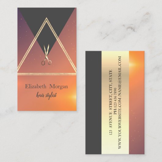 Modern legant geometrisch goud, schaar visitekaartje (Voorkant / Achterkant)