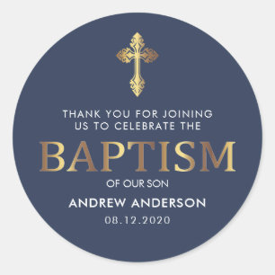 Modern legant Gold & Navy Blue Baptisme Hartelijk  Ronde Sticker