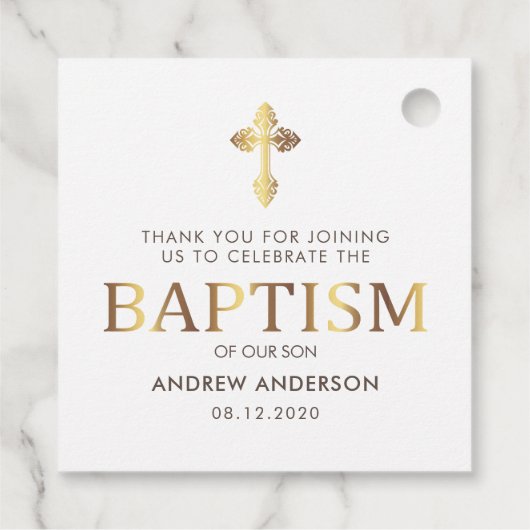 Modern legant Gold & White Baptisme Hartelijk dank Bedankjes Labels (Achterkant)