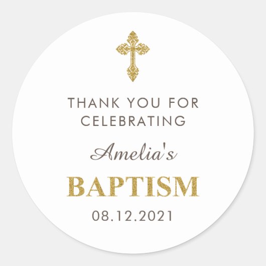 Modern legant Gold & White Baptisme Hartelijk dank Ronde Sticker (Voorkant)