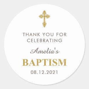 Modern legant Gold & White Baptisme Hartelijk dank Ronde Sticker