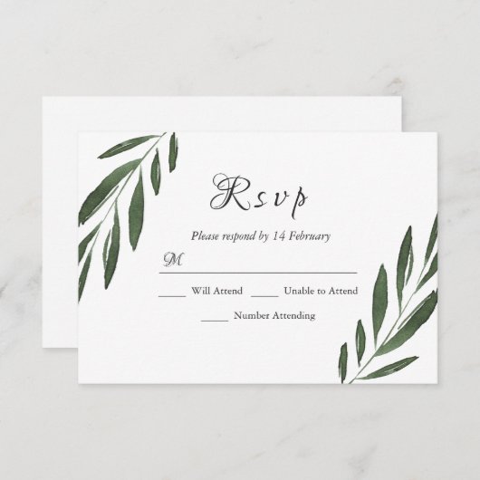 Modern legant Green Waterverf Leaf Wedding RSVP (Voorkant / Achterkant)