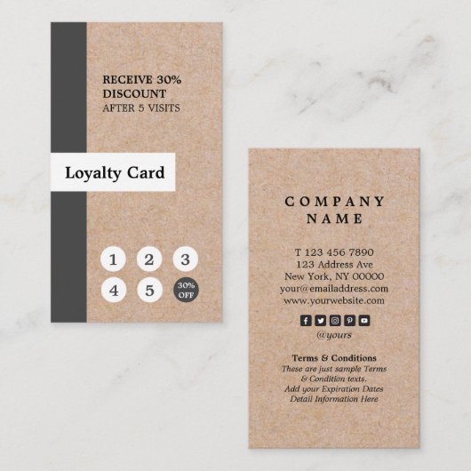Modern legant Kraft Stripe Vertical Loyalty Card Visitekaartje (Voorkant / Achterkant)