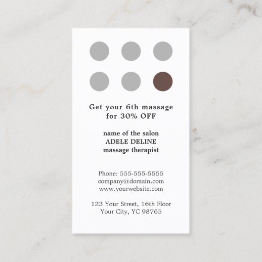Modern legant Massage Therapist Loyalty Card (Achterkant)