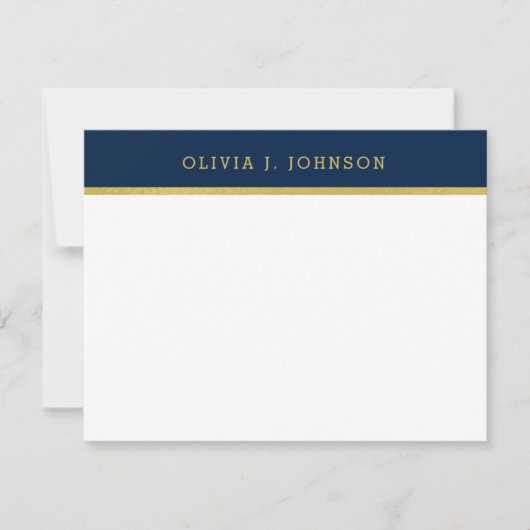 Modern legant Navy Gold Flat Note Card Notitiekaartje (Voorkant)