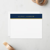 Modern legant Navy Gold Flat Note Card Notitiekaartje (Voorkant / Achterkant in situ)