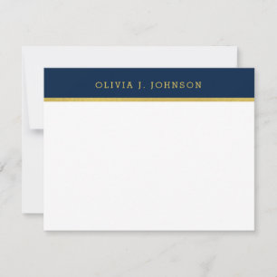 Modern legant Navy Gold Flat Note Card Notitiekaartje