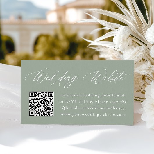 Modern legant Sage Green Wedding Website QR Code Informatiekaartje