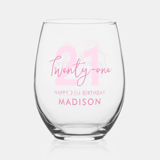 Modern legant script 21 21e verjaardag wijnglas zonder voet (Achterkant)