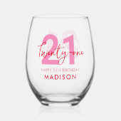Modern legant script 21 21e verjaardag wijnglas zonder voet (Voorkant)