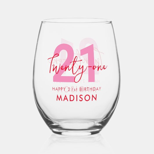 Modern legant script 21 21e verjaardag wijnglas zonder voet (Voorkant)