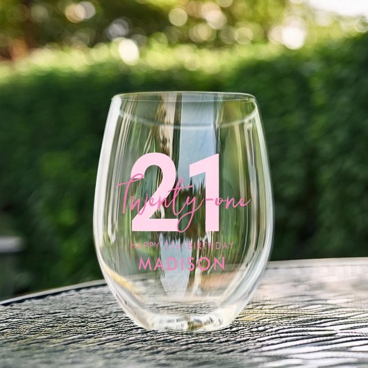 Modern legant script 21 21e verjaardag wijnglas zonder voet