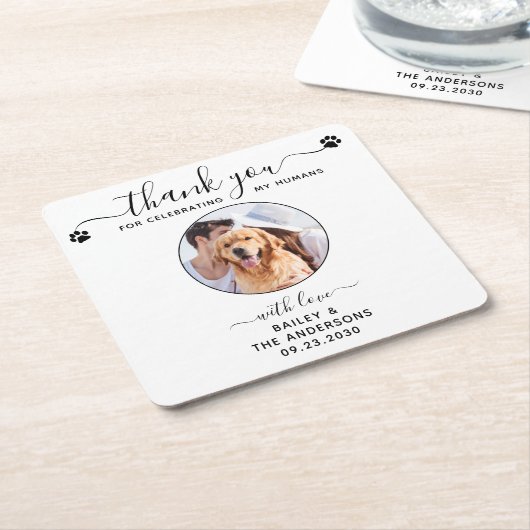 Modern legant script bedankt foto's weddenschap kartonnen onderzetters (Schuin)