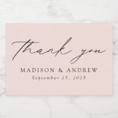 Modern legant script Blush Weddenschap Bedankt Sparkling Wijnetiket (Enkel label)