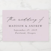 Modern legant Script Lavender Wedding Sparkling Wijnetiket (Enkel label)