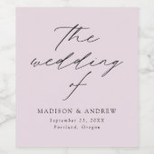 Modern legant Script Lavender Wedding Wijn Etiket (Enkel label)