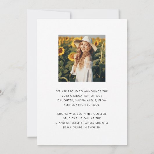 Modern legant Script Overlay 2 Photo Afstuderen Aankondiging (Achterkant)