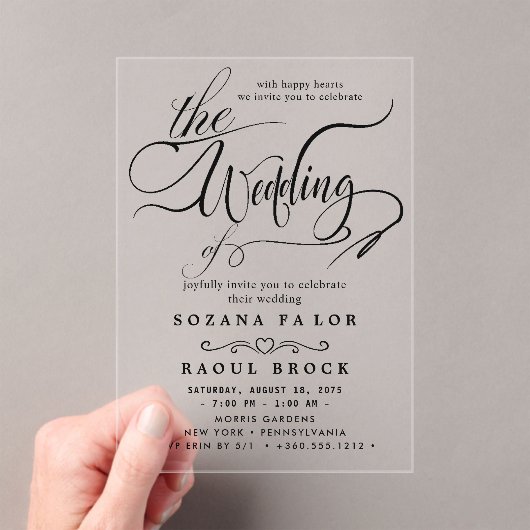 Modern legant Script Wedding Acryl Uitnodigingen (Insitu (Draagbaar))