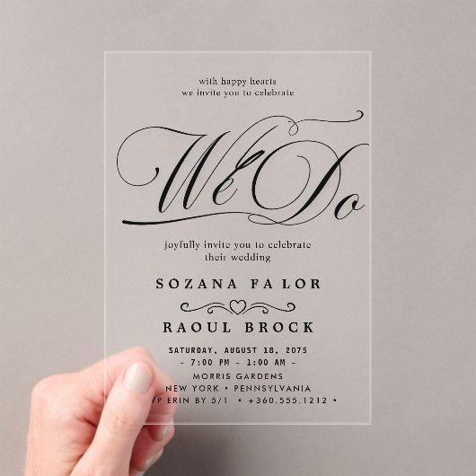 Modern legant Script Wedding Acryl Uitnodigingen (Insitu (Draagbaar))