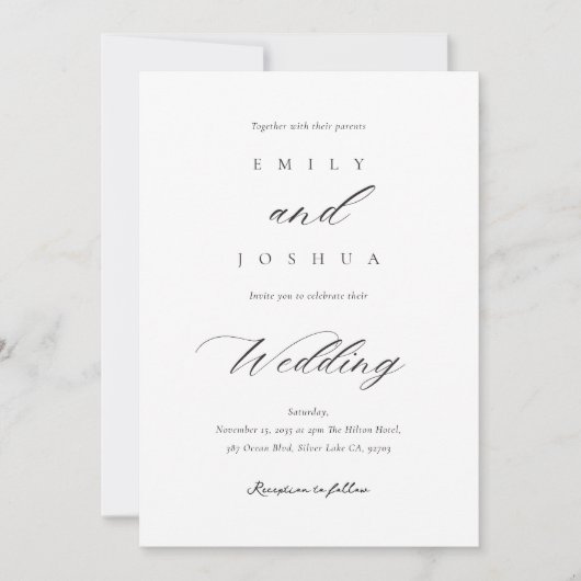 Modern legant Script Wedding Kaart (Voorkant)