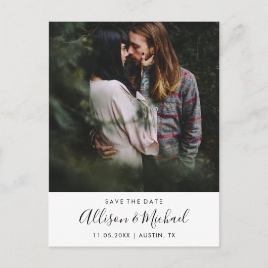 Modern legant Script Wedding Save the Date Photo Aankondigingskaart (Voorkant)