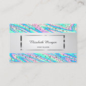 Modern legant, Stripe, Silver Confetti, Holografis Visitekaartje (Voorkant)