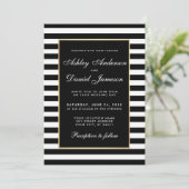 Modern legant Striped Wedding Invite BW Kaart (Staand voorkant)