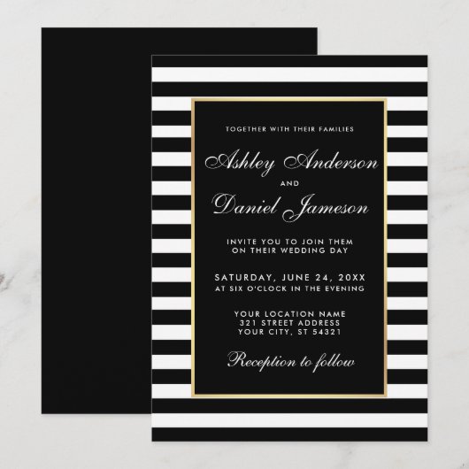 Modern legant Striped Wedding Invite BW Kaart (Voorkant / Achterkant)