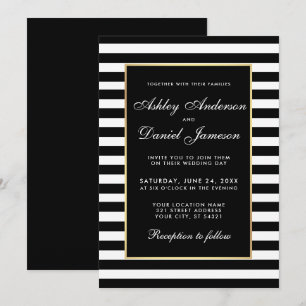 Modern legant Striped Wedding Invite BW Kaart