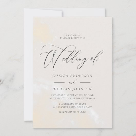 Modern legant Waterverf Script Wedding Kaart (Voorkant)