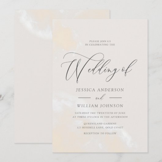 Modern legant Waterverf Script Wedding Kaart (Voorkant / Achterkant)