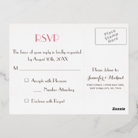 Modern legant Weddenschap RSVP Roos Gold Folie Uitnodiging Briefkaart (Achterkant)