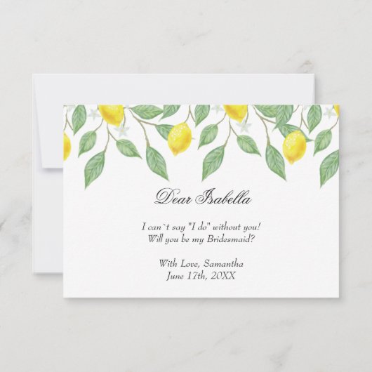 Modern Lemon Boho Summer Bridesmaid Invitation Kaart (Achterkant)