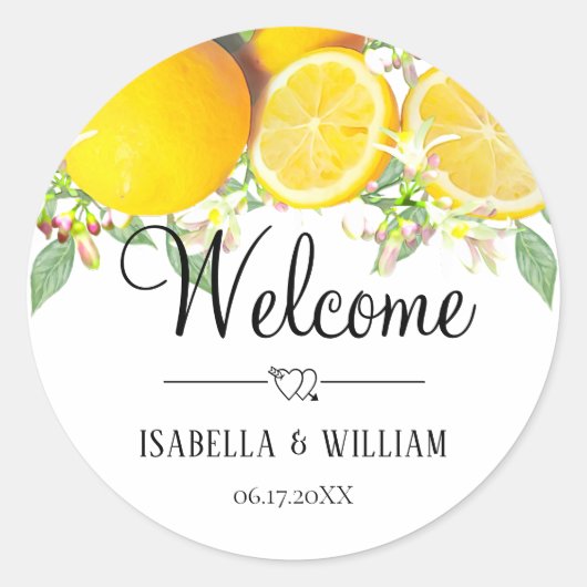 Modern Lemon Boho Summer Weddenschap Ronde Sticker (Voorkant)
