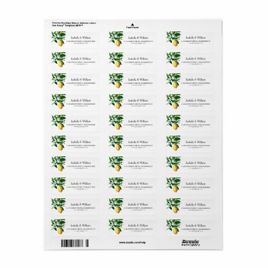 Modern Lemon Boho Summer Wedding Address Label (Full Sheet)